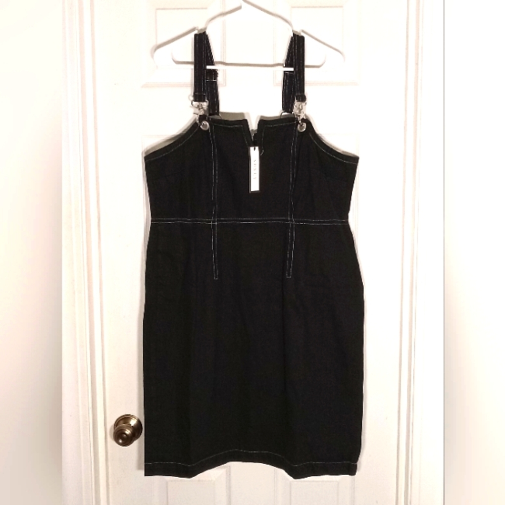 Denim Overall Dress Black Cotton Soncy